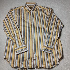 Robert Talbott L/S Shirt Mens Large Button Down Yellow Gold Blue Striped Cotton